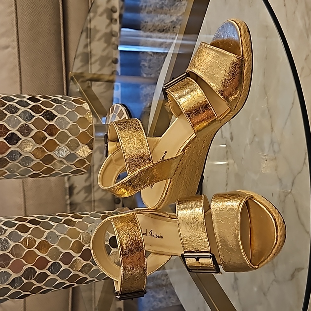 Michael Antonio Gold Espadrille Wedges